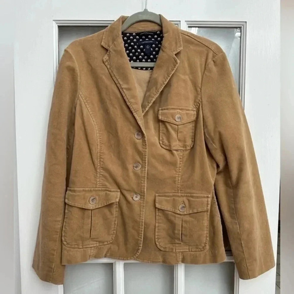 Lands End | Botton Down Tan Corduroy Western Boho Jacket Women’s Size 12 Large - Picture 2 of 9